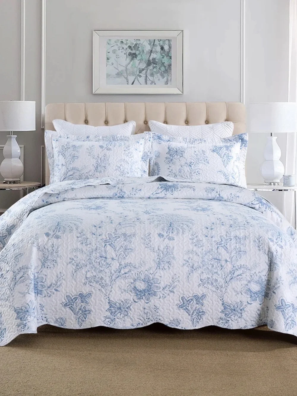 3 PIECE PRINTED FLORAL LIGHTWEIGHT QUILT BEDSPREAD SET